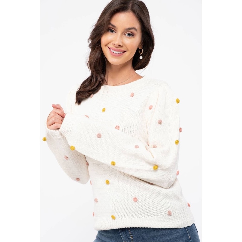Cream Multi-Color Pom Sweater